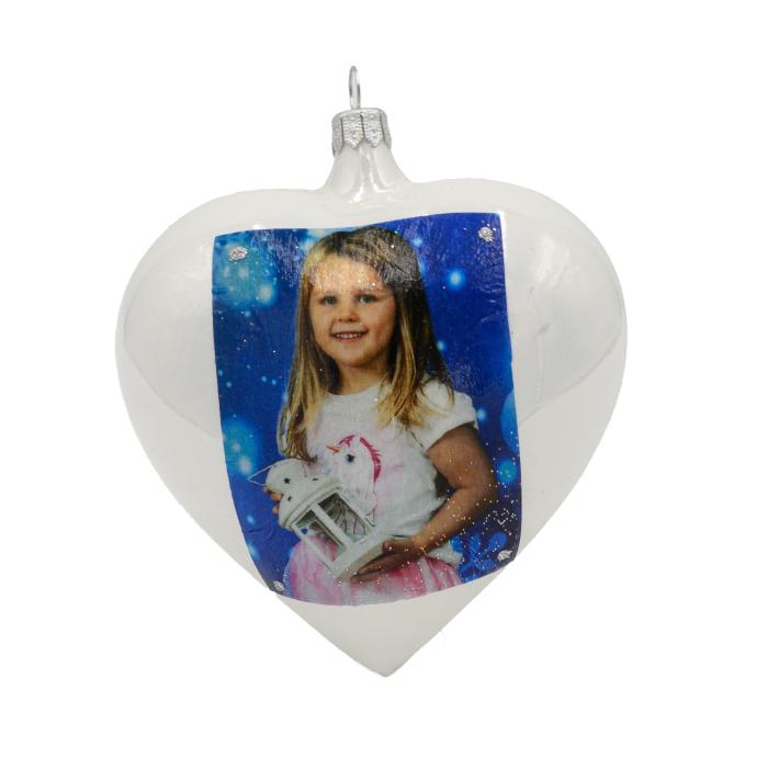 Vánoční ozdoba skleněná s fotografií - srdce s tečkami v rozích 1 ks, více variant