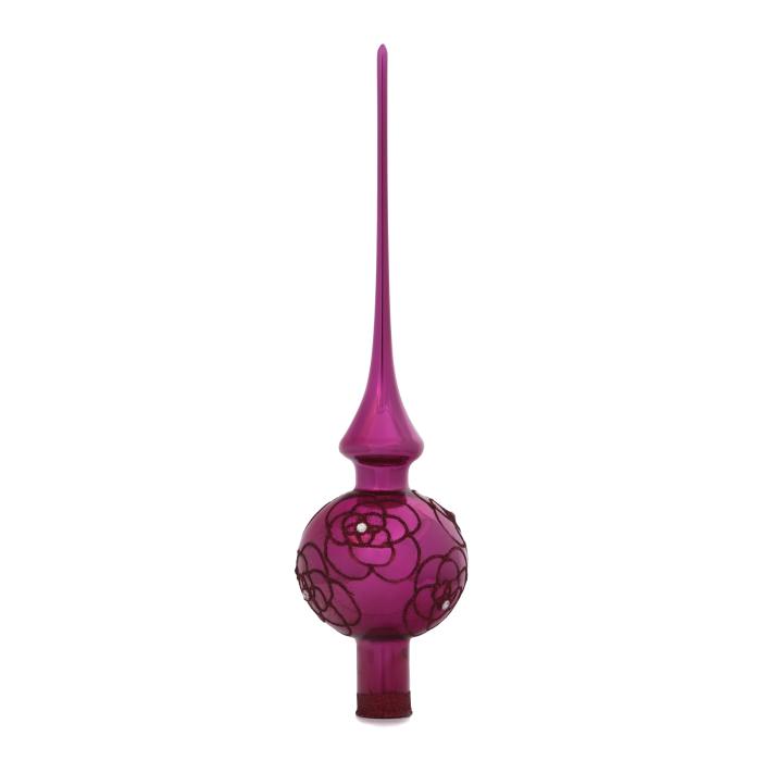 Skleněné vánoční ozdoby basic Magenta - Magenta špice malá s květy, 1 ks