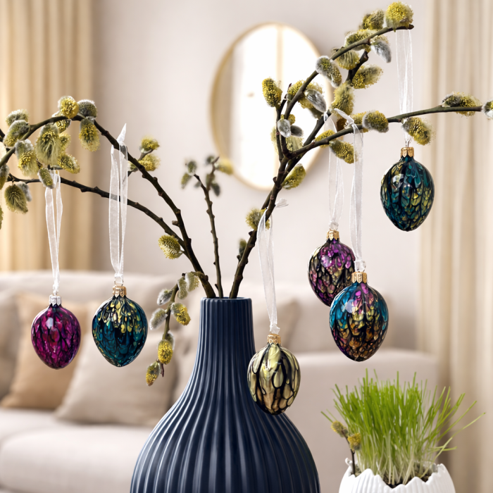 Skleněné ozdoby - Jarní komplet vajíčka Kahuri Thunder, 6 ks