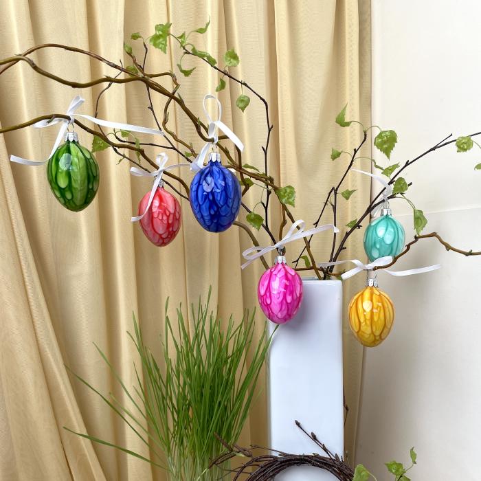 Skleněné ozdoby - Jarní komplet vajíčka Kahuri veselá, 6 ks