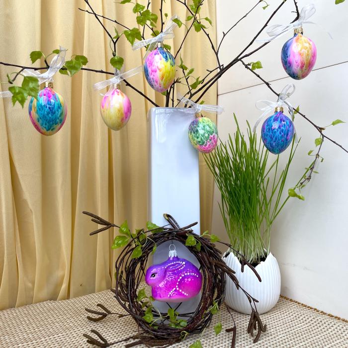 Skleněné ozdoby - Jarní komplet vajíčka Kahuri duhová, 6 ks