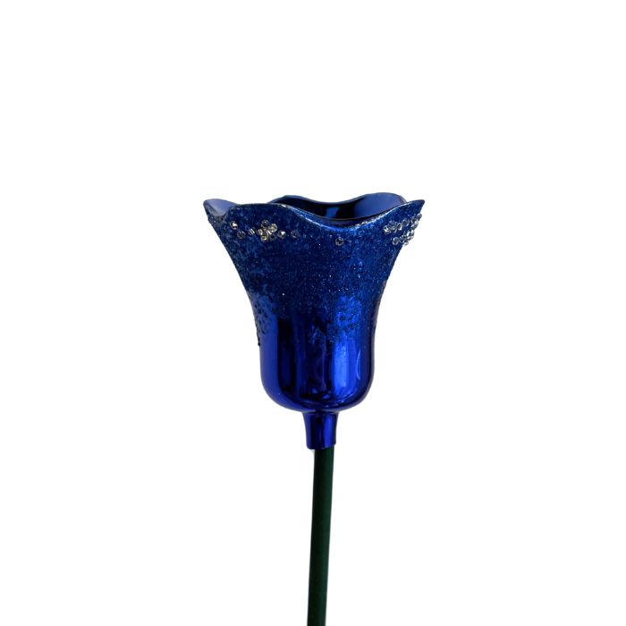 Skleněná foukaná ozdoba tulipán modrý lesklý, 1 ks