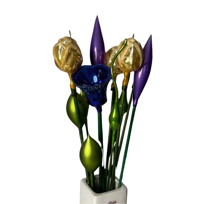 Skleněná foukaná ozdoba tulipán - modrý lesklý, 1 ks
