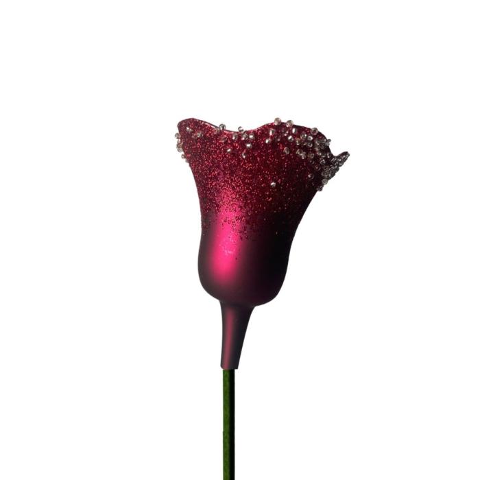 Skleněná foukaná ozdoba tulipán růžový matný, 1 ks