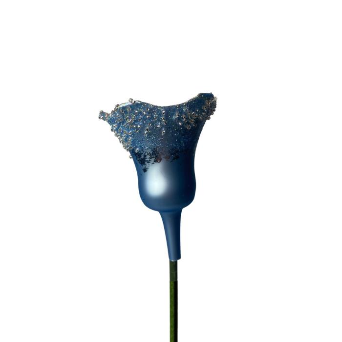 Skleněná foukaná ozdoba tulipán světle modrý, 1 ks
