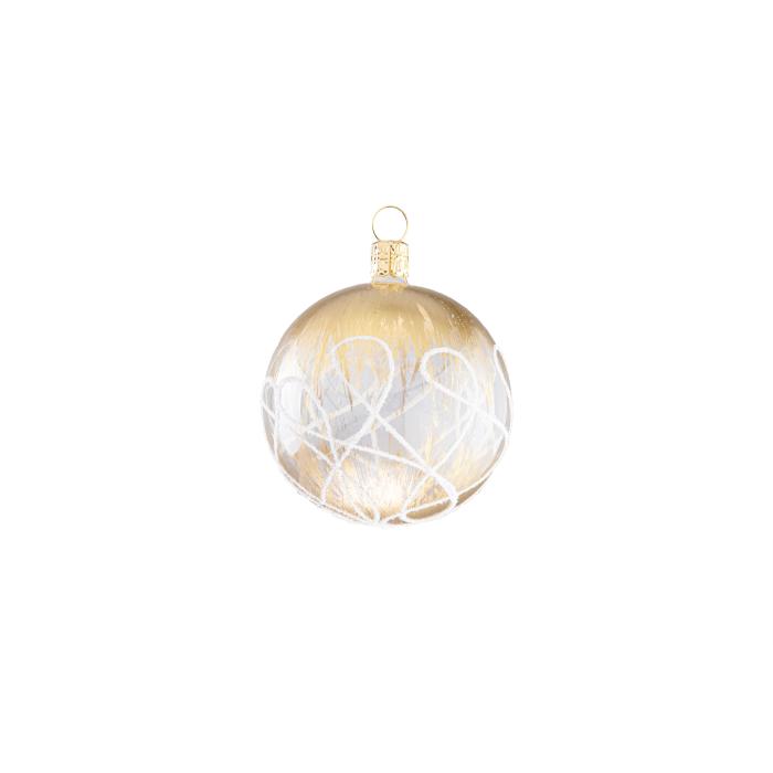 Skleněné vánoční ozdoby bílozlatá sada - Srdce, santa, oliva a koule s bronzí, 12 ks