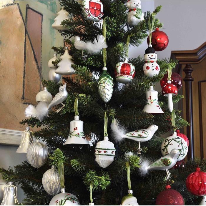 Skleněné vánoční ozdoby Cesmína - Sněhuláci v klobouku, 4 ks