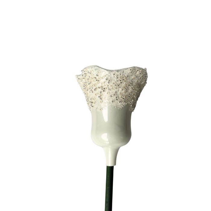 Skleněná foukaná ozdoba tulipán bílý porcelánový, 1 ks