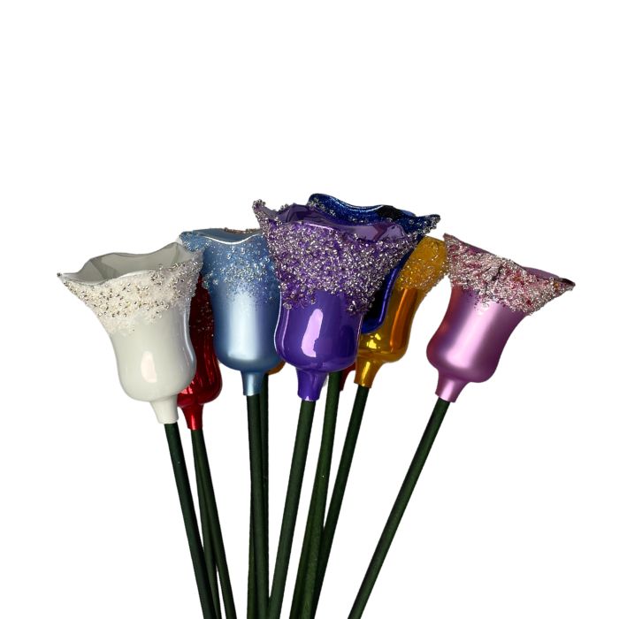 Skleněná foukaná ozdoba tulipán bílý porcelánový, 1 ks