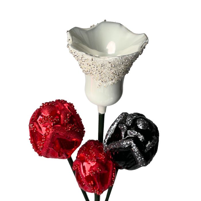 Skleněná foukaná ozdoba tulipán bílý porcelánový, 1 ks