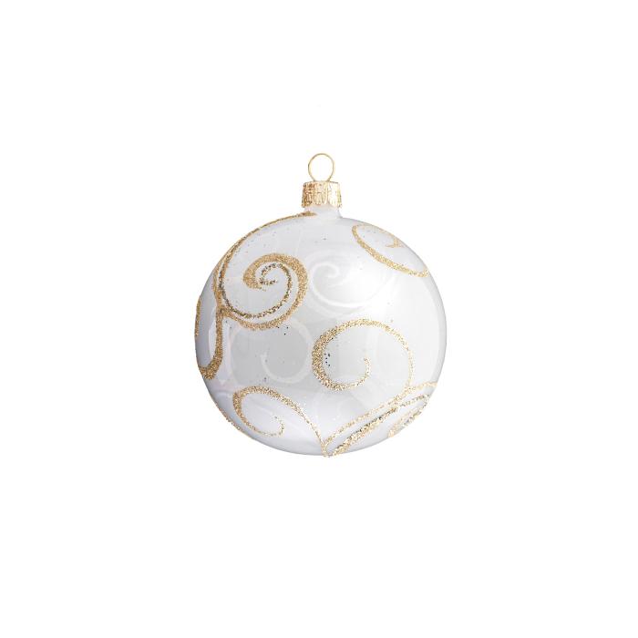 Skleněné vánoční ozdoby bílozlatá sada - Bílozlaté koule se zdobením, 6 ks